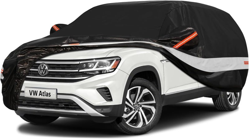 Holthly غطاء سيارة SUV مكون من 10 طبقات مناسب لسيارة فولكس فاجن VW أطلس (2017-2024) مقاوم للماء لجميع الأحوال الجوية للسيارات، غطاء كامل خارجي لحماية الشمس والأمطار مع قطن.أسود - Image 1